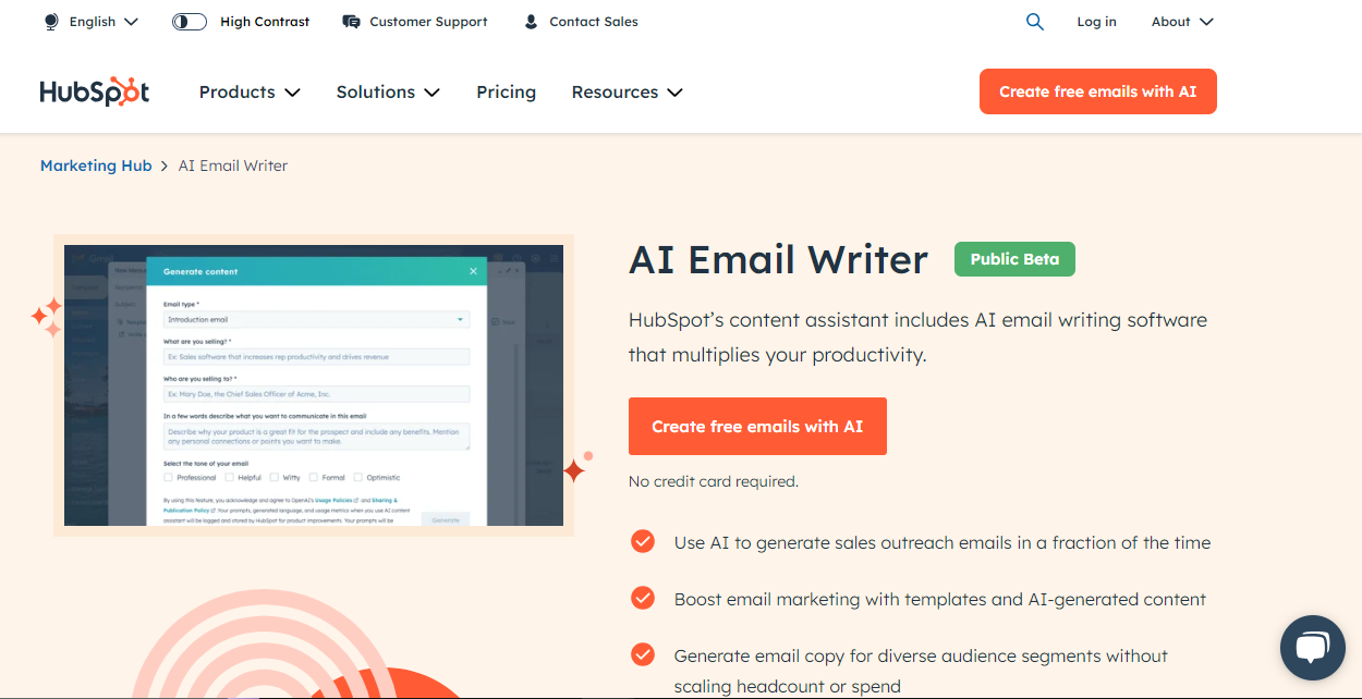 Hubspot AI email writing software